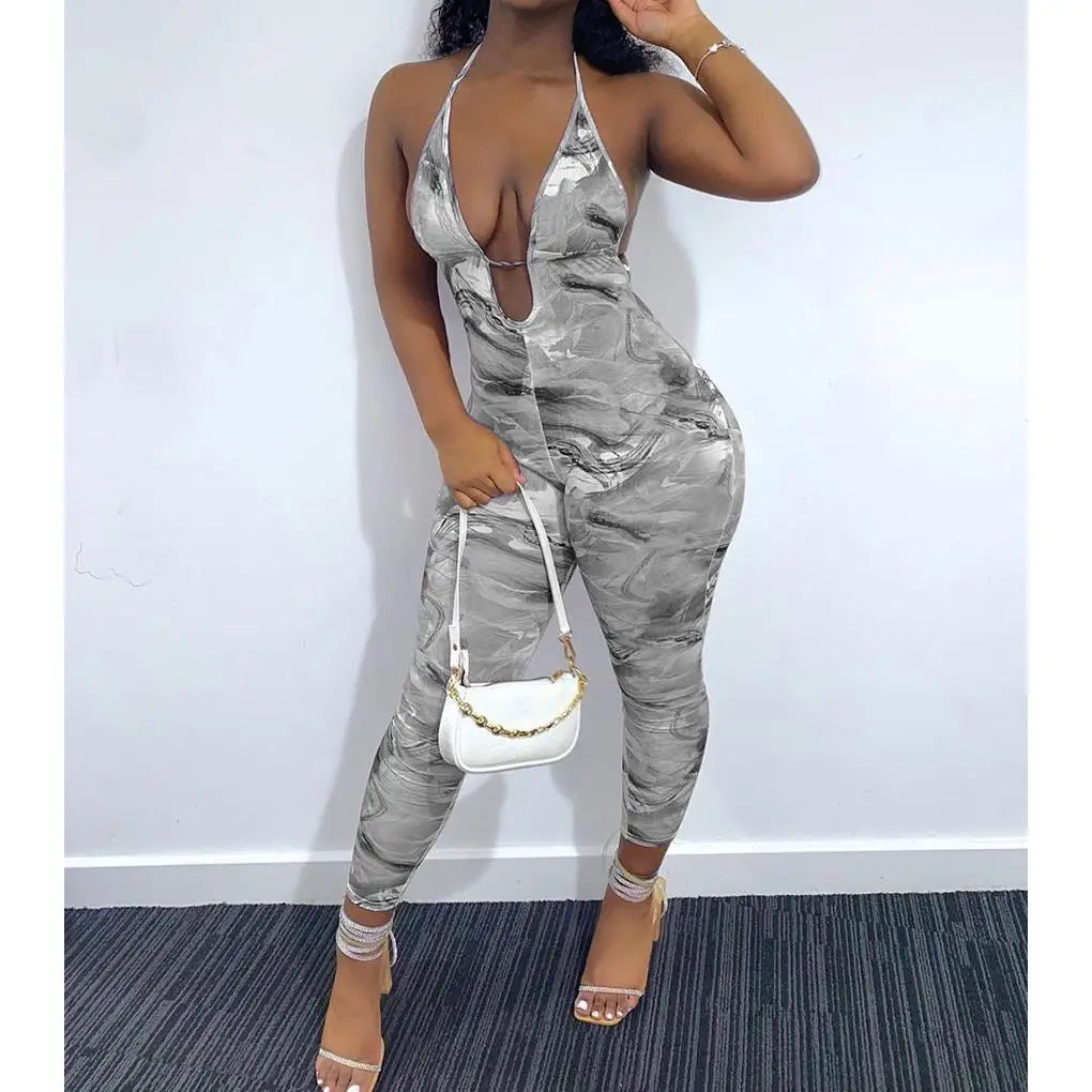 Printed Deep Neck Camisole Jumpsuit