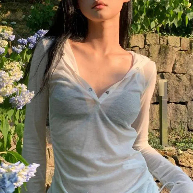 See-Through Hooded Long-Sleeve Top
