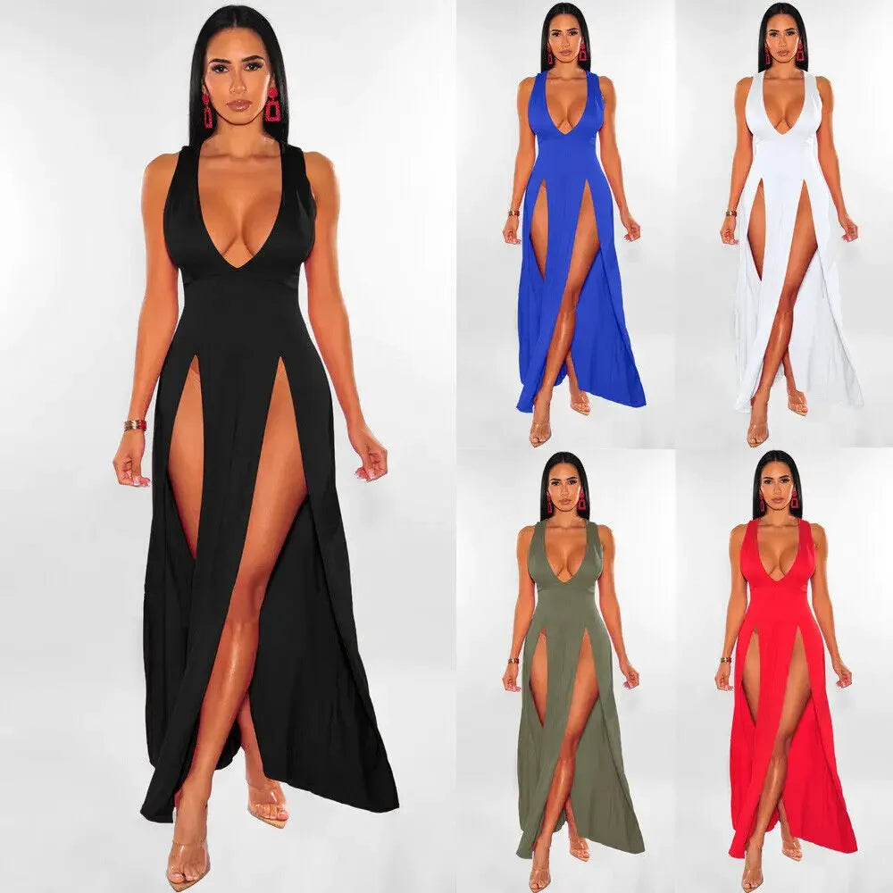 Sexy Black Lingerie Dress – Low-Cut V-Neck, Double Slit