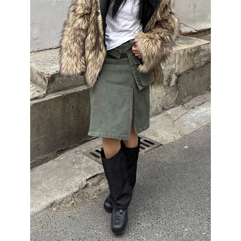 Gyaru Harajuku Grunge Split Asymmetrical Cargo Mini Skirt