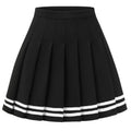 High Waist Pleated Mini Skirt with Striped Hem