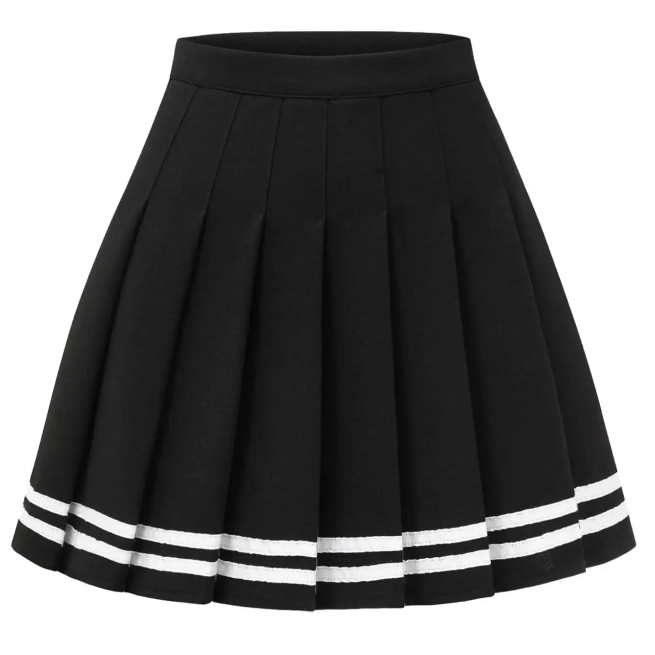 High Waist Pleated Mini Skirt with Striped Hem