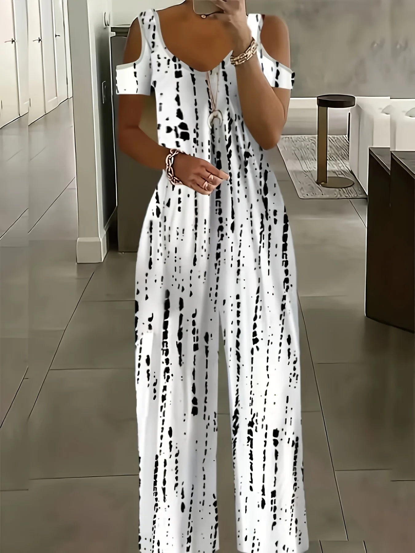 Cross-border Printed V-neck Jumpsuit