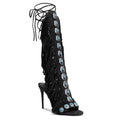 Peep Toe Sexy Lace Up Knee High Heel Shoes