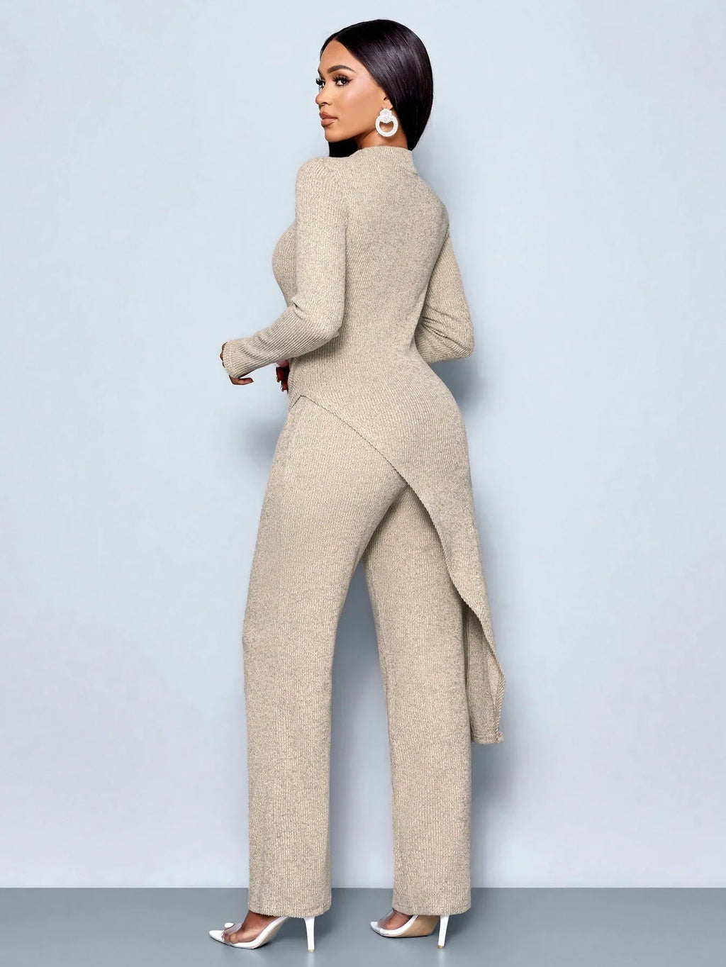 Asymmetric High-neck Pants Set