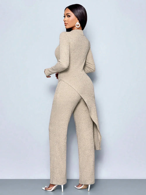 Asymmetric High-neck Pants Set