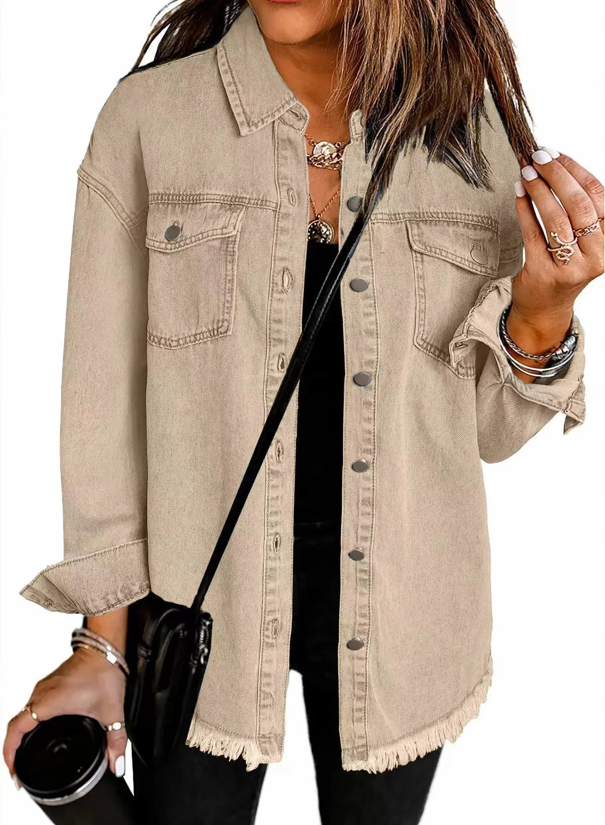 Washed Denim Single Breasted Lapel Shirt Jacket