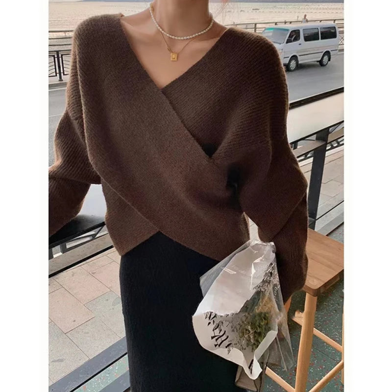 Criss Cross Rib Knit Wrap Sweater