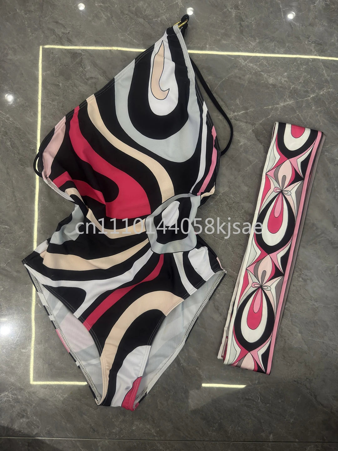 Red Scarf Letter Headband Signature Logo Bikini Sets