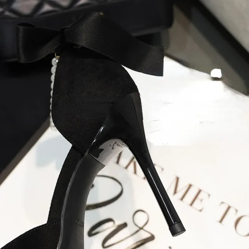 String Bead Pearl Pointed Toe High Heels