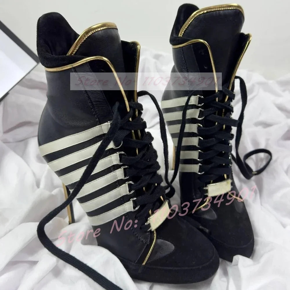 Lace-up High Top Sneaker Heel Boots