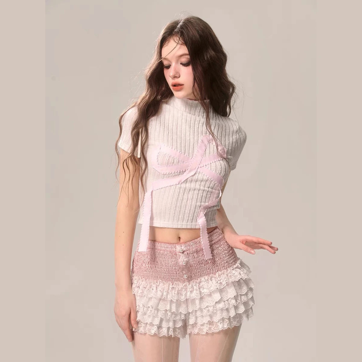 Bow Knitted Slim Turtleneck Blouse