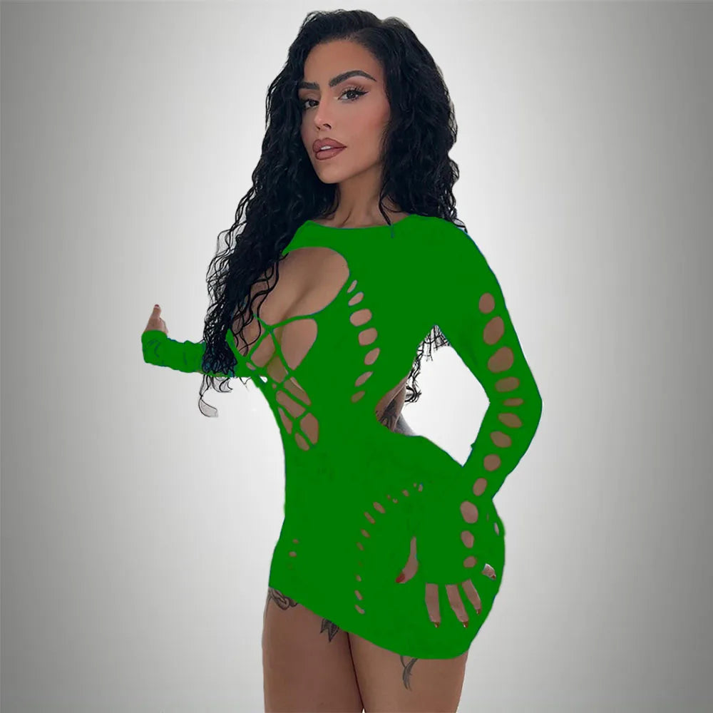 Sexy Women’s Fishnet Bodycon Transparent Midi Club Dress
