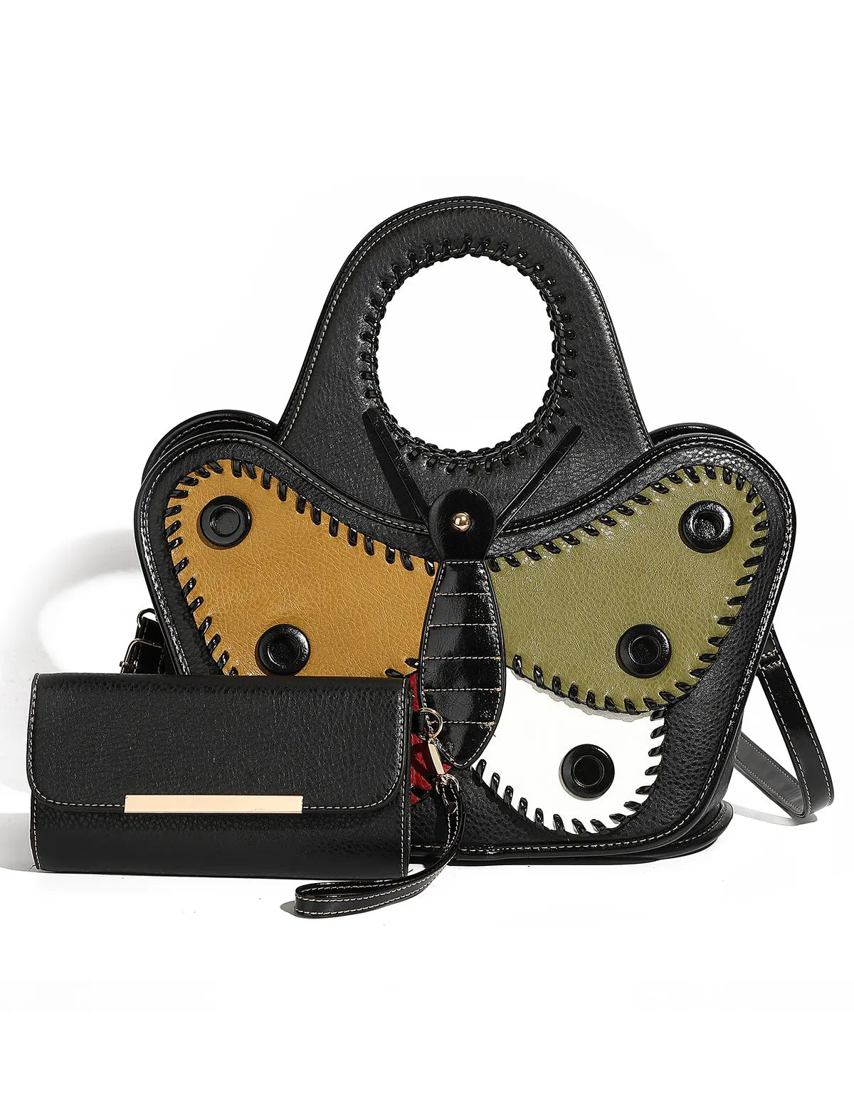 Large Leather Butterfly Design Crossbody Handbag