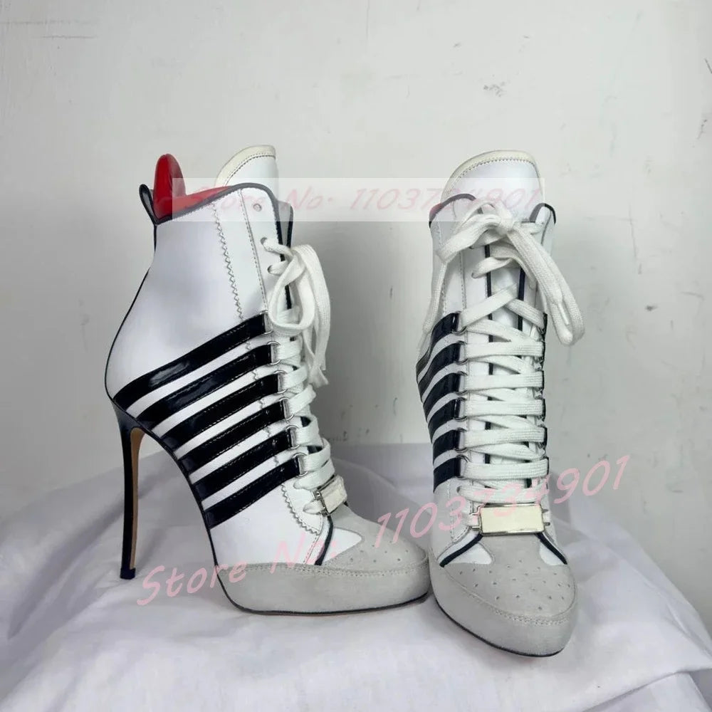 Lace-up High Top Sneaker Heel Boots