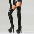 Patent Leather Chunky Platform Super High Heel Over The Knee Boots
