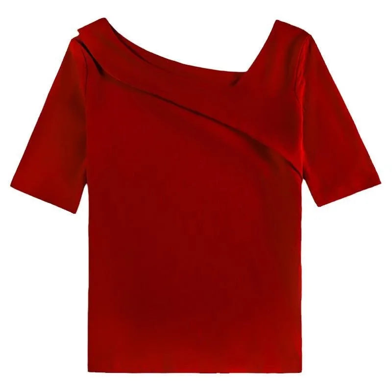Slim Short Sleeve Skew Collar Sheath Top