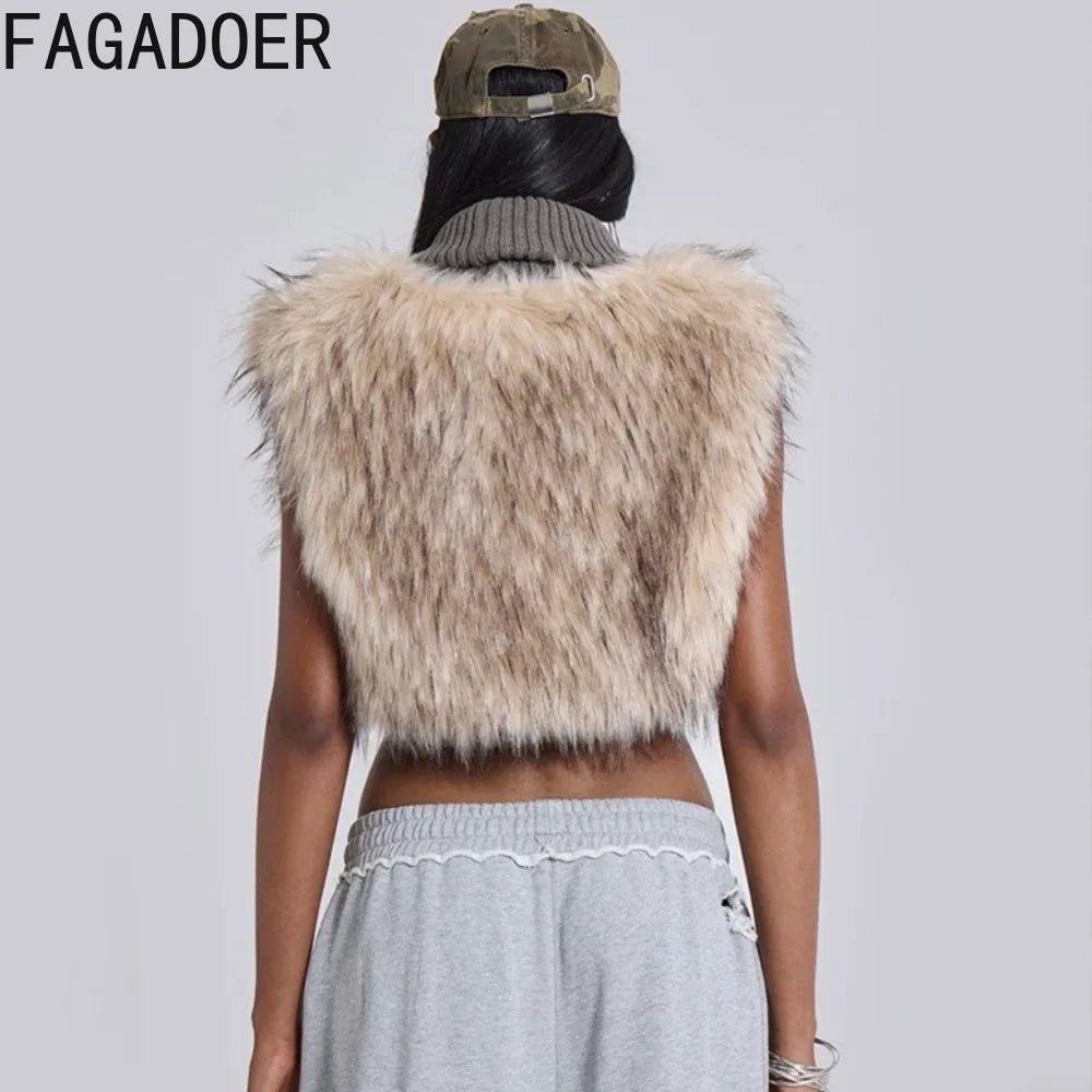 Knit Fur Crop Patchwork Vest Jacket