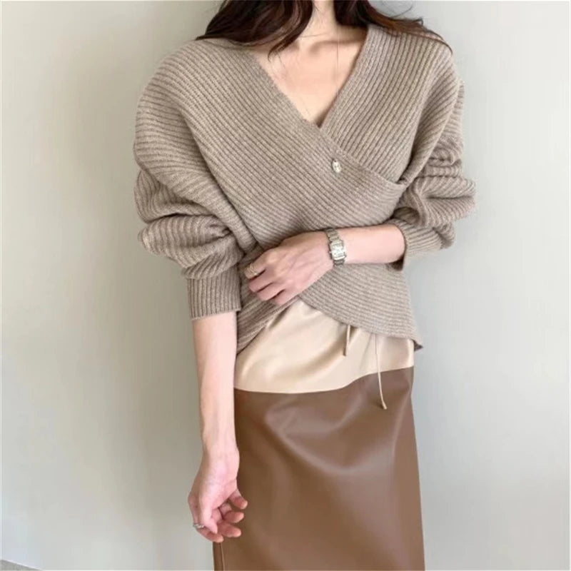 Criss Cross Rib Knit Wrap Sweater