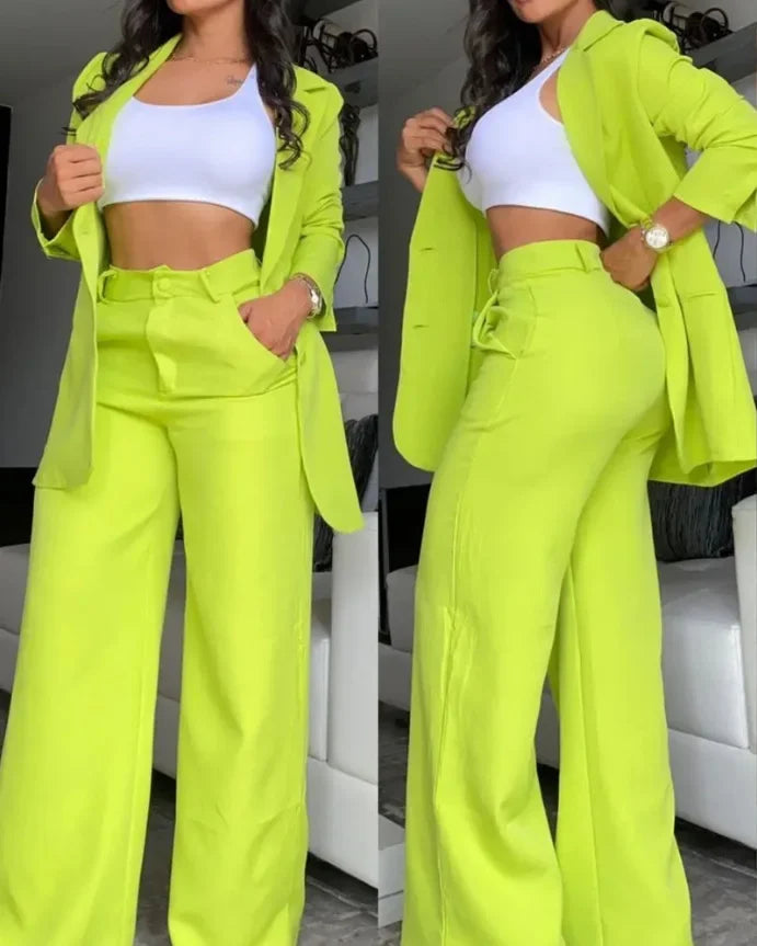Single Breasted Loose Pocket Two Piece Pants Set