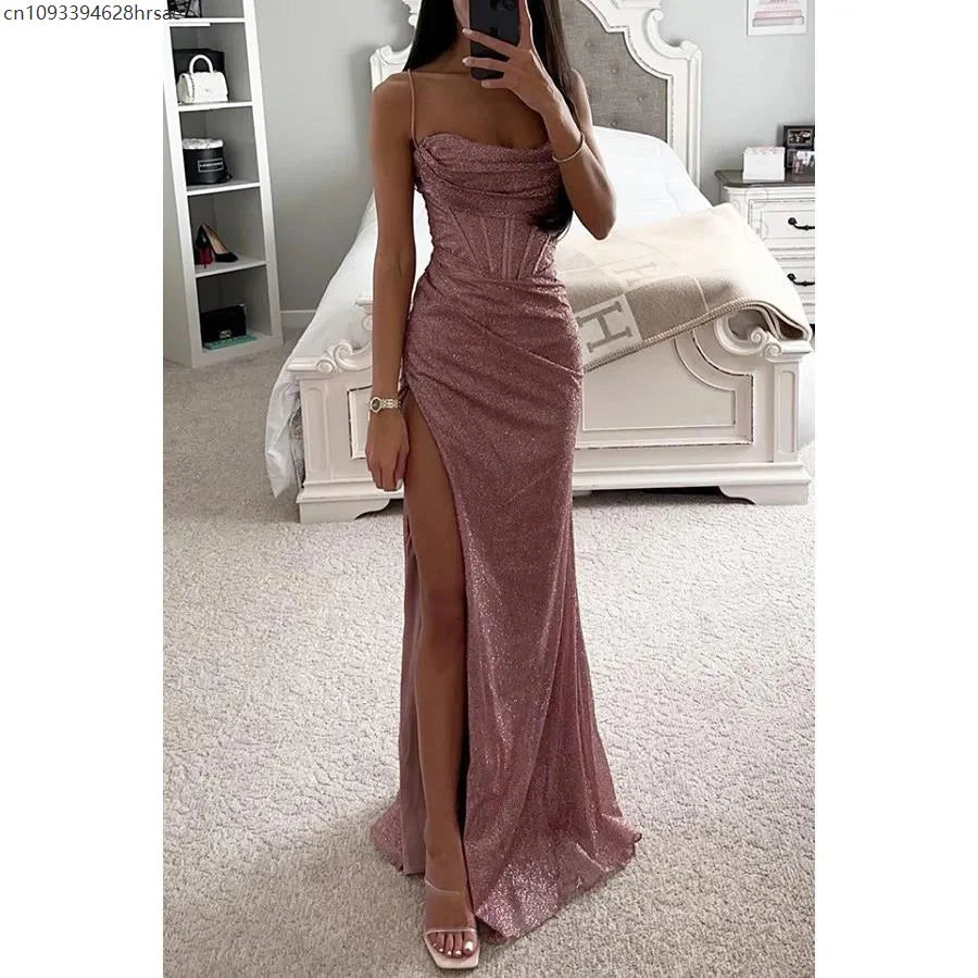 Off-Shoulder Sequin Maxi Evening Gown