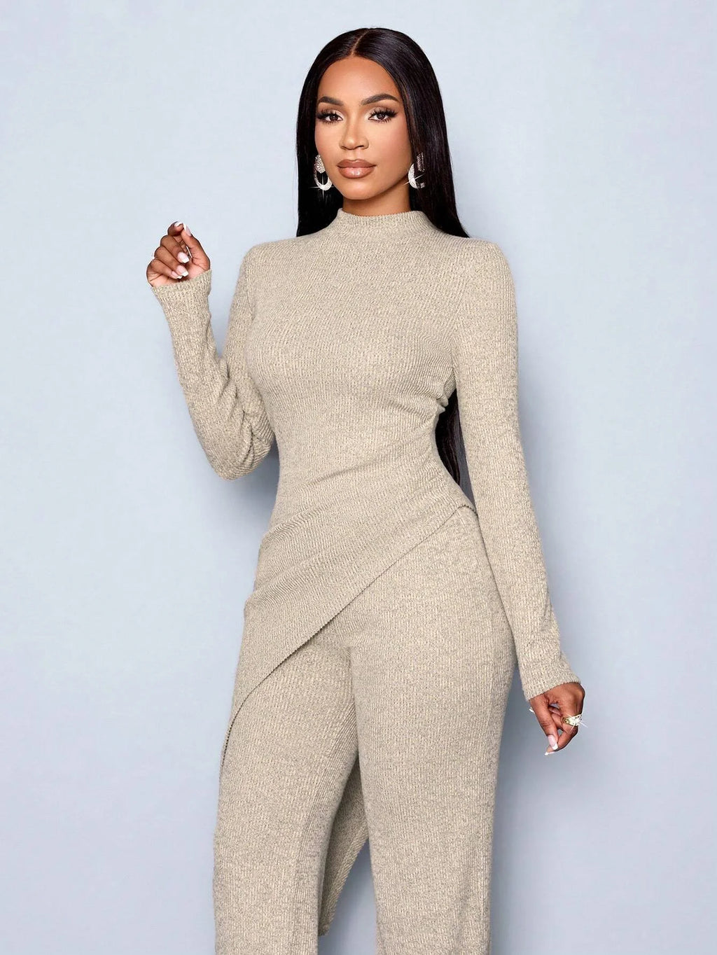 Asymmetric High-neck Pants Set