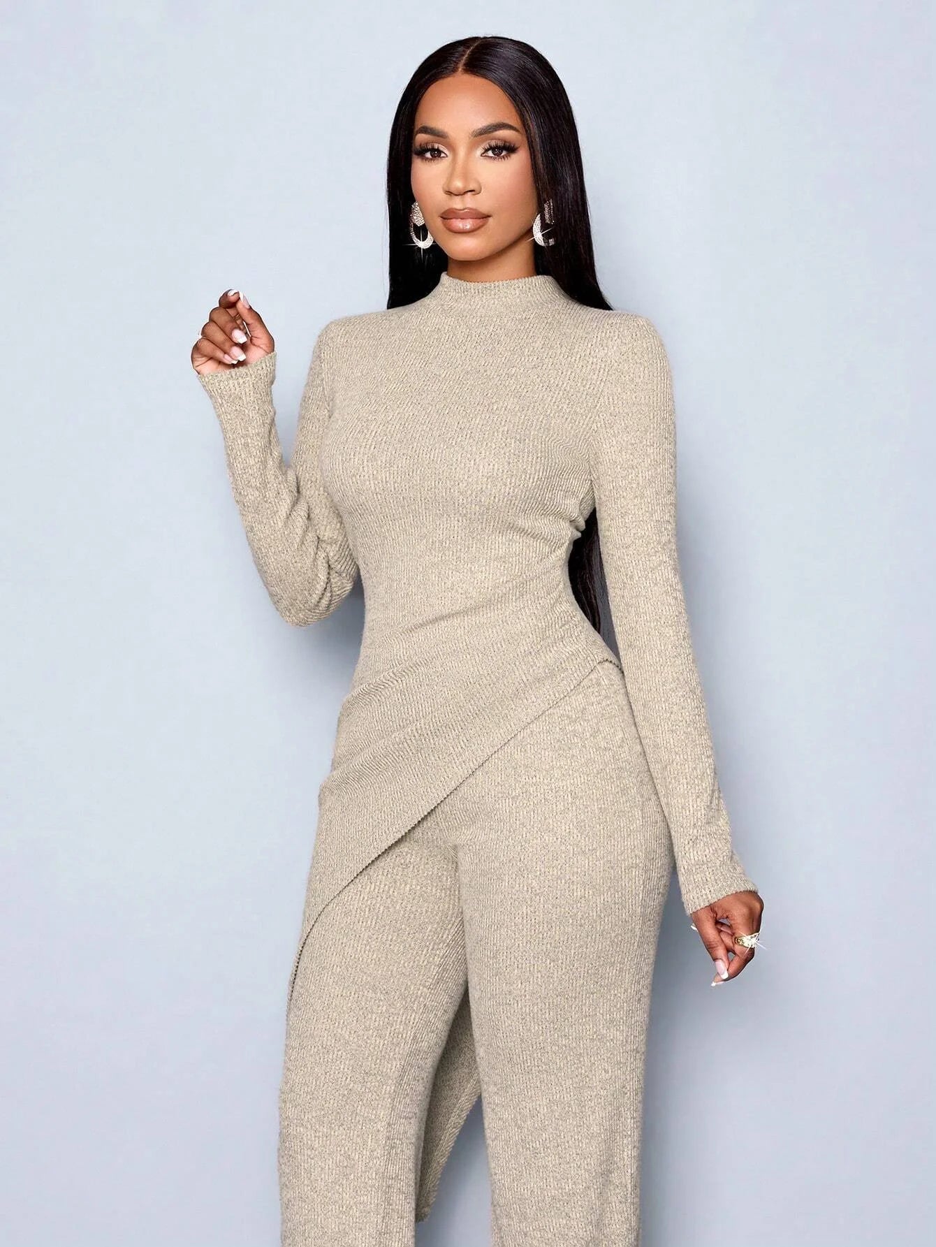 Asymmetric High-neck Pants Set
