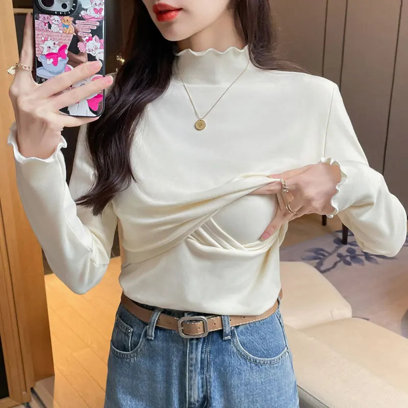 Slim Ruffle Breastfeeding Bottoming Top