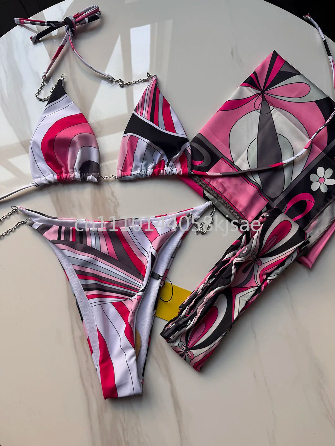 Red Scarf Letter Headband Signature Logo Bikini Sets