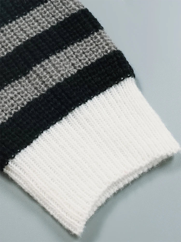 Long Relaxed Fit Striped Design Cardigan