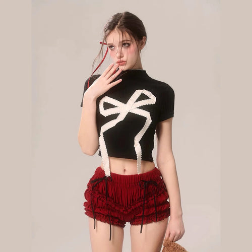 Bow Knitted Slim Turtleneck Blouse