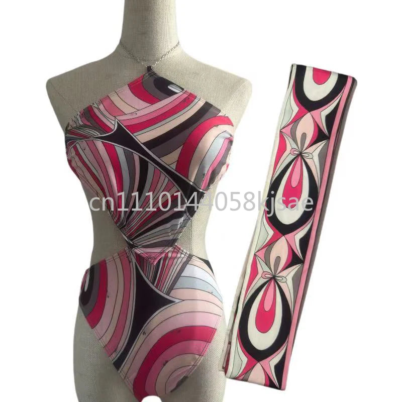 Red Scarf Letter Headband Signature Logo Bikini Sets