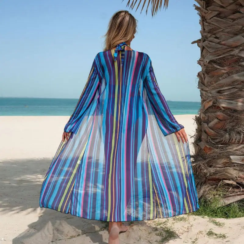 Cikini Striped Three Piece Bathing Suit With Cover Up