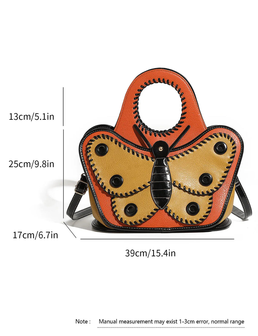 Large Leather Butterfly Design Crossbody Handbag