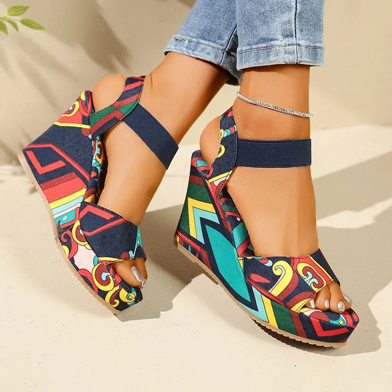 Retro Ethnic Printing Comfortable Wedge Platform Sandals