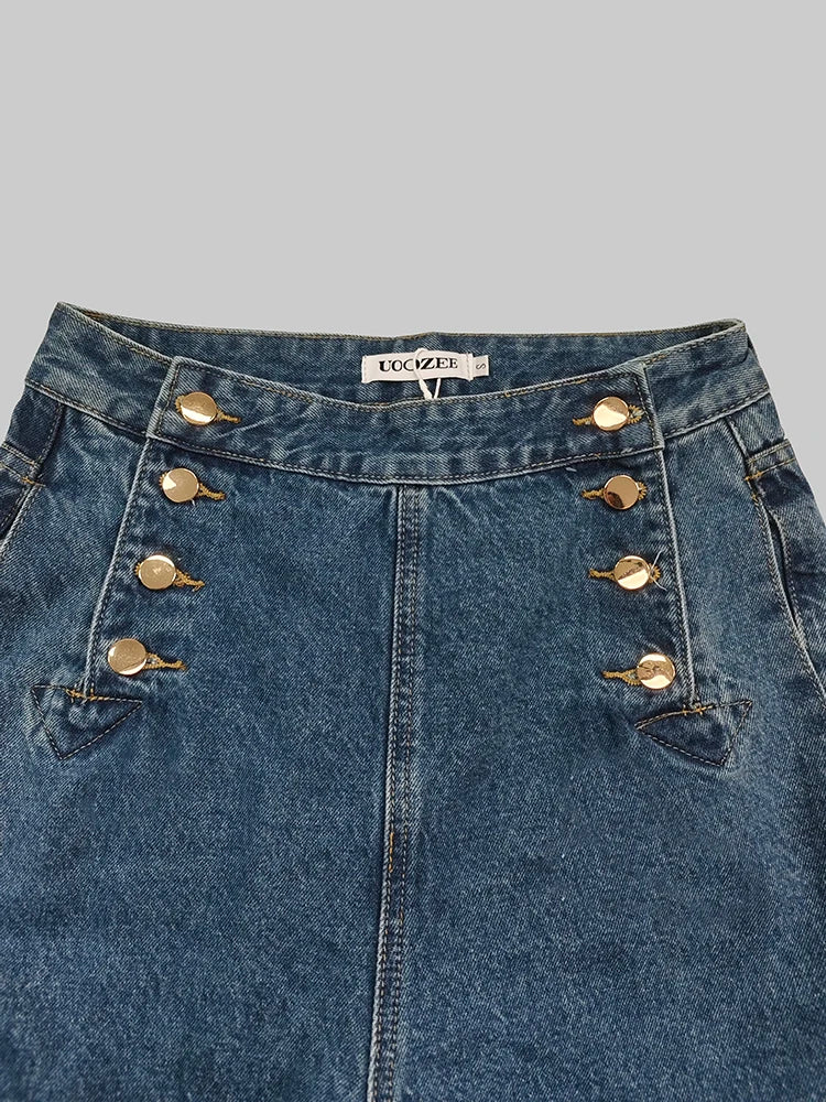 High Waisted Loose Buttoned Denim Wide Leg Flare Jeans
