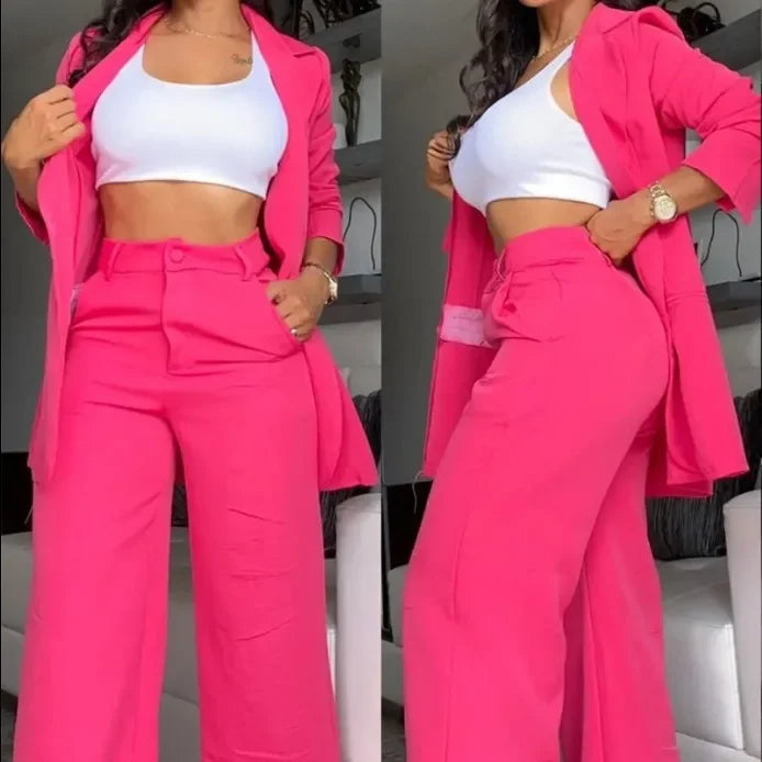 Single Breasted Loose Pocket Two Piece Pants Set