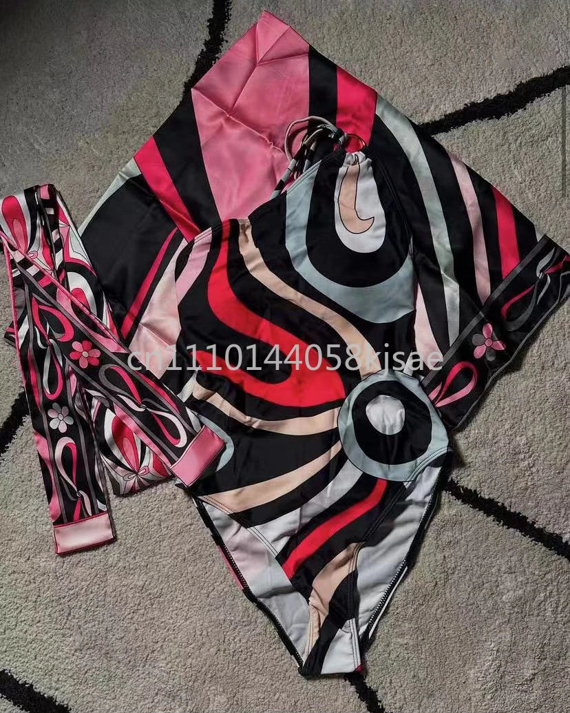Red Scarf Letter Headband Signature Logo Bikini Sets