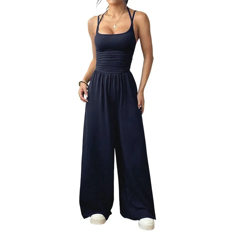 Casual Sleeveless Wide Leg Simple Style Jumpsuit