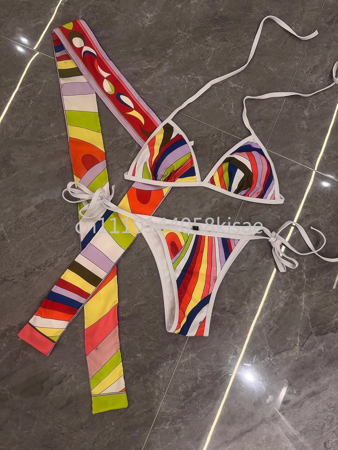 Red Scarf Letter Headband Signature Logo Bikini Sets