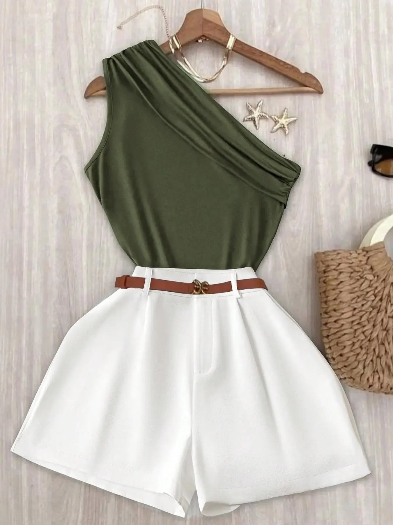 Versatile 2PC Asymmetrical Top & Shorts Set