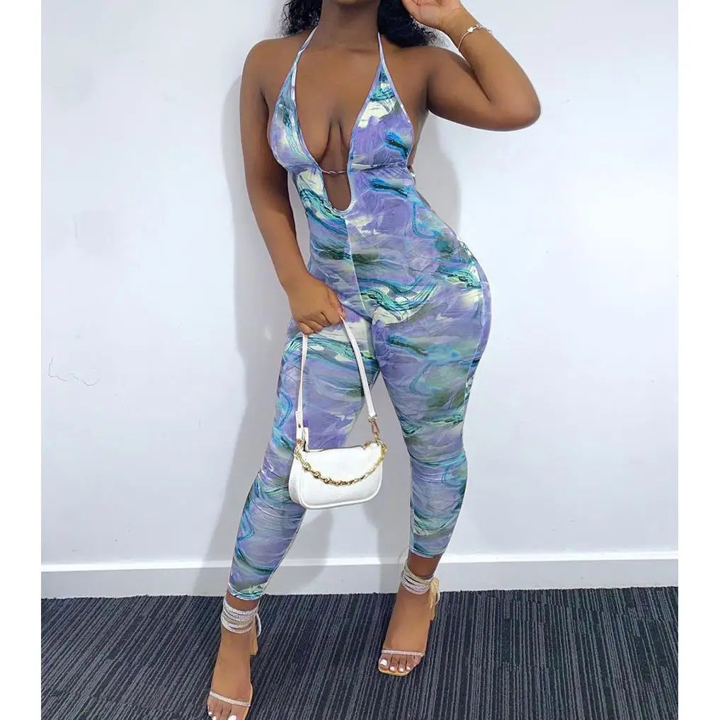 Printed Deep Neck Camisole Jumpsuit