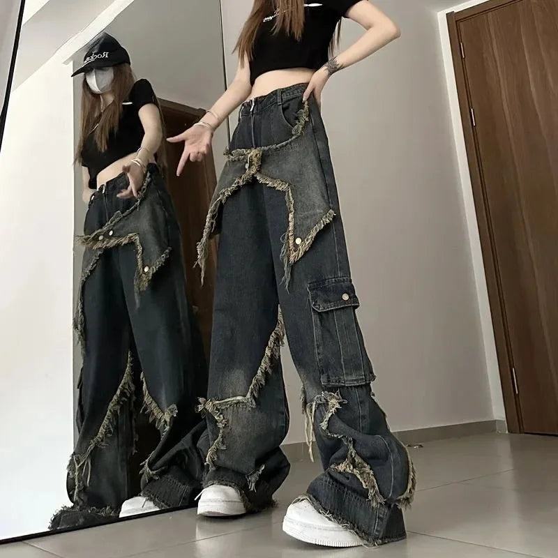 American Vintage Empty Star Appliqué and Faded Straight-leg Baggy Jeans