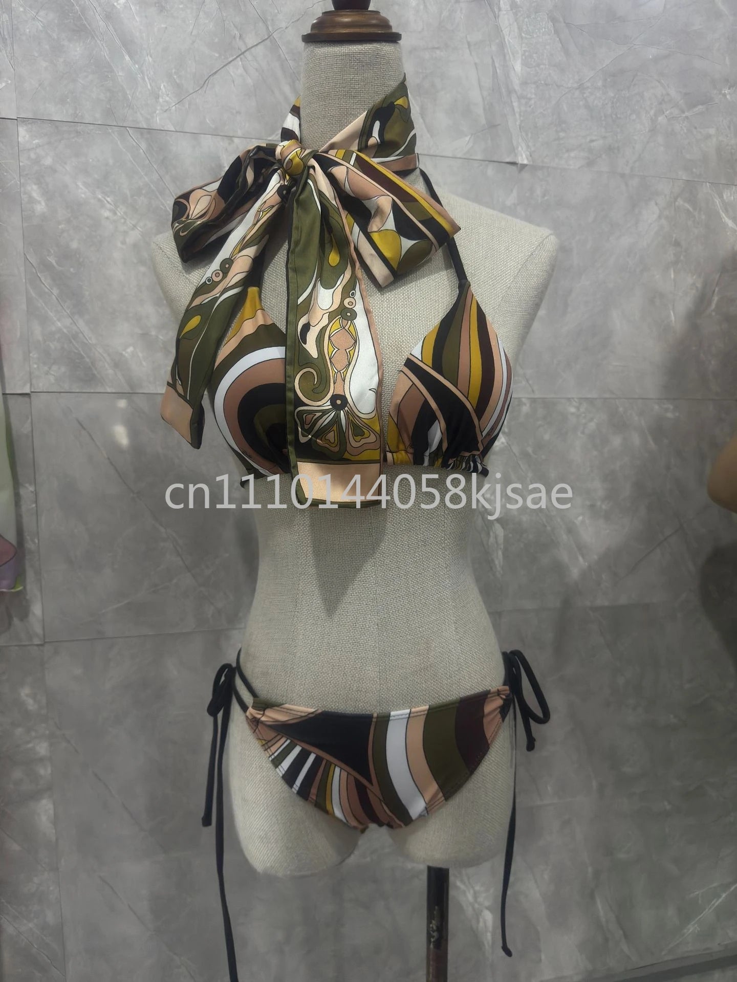 Red Scarf Letter Headband Signature Logo Bikini Sets