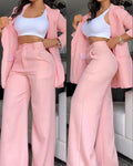 Single Breasted Loose Pocket Two Piece Pants Set