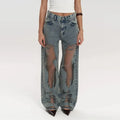 Hollowed Out Gradient Wide Leg Jeans