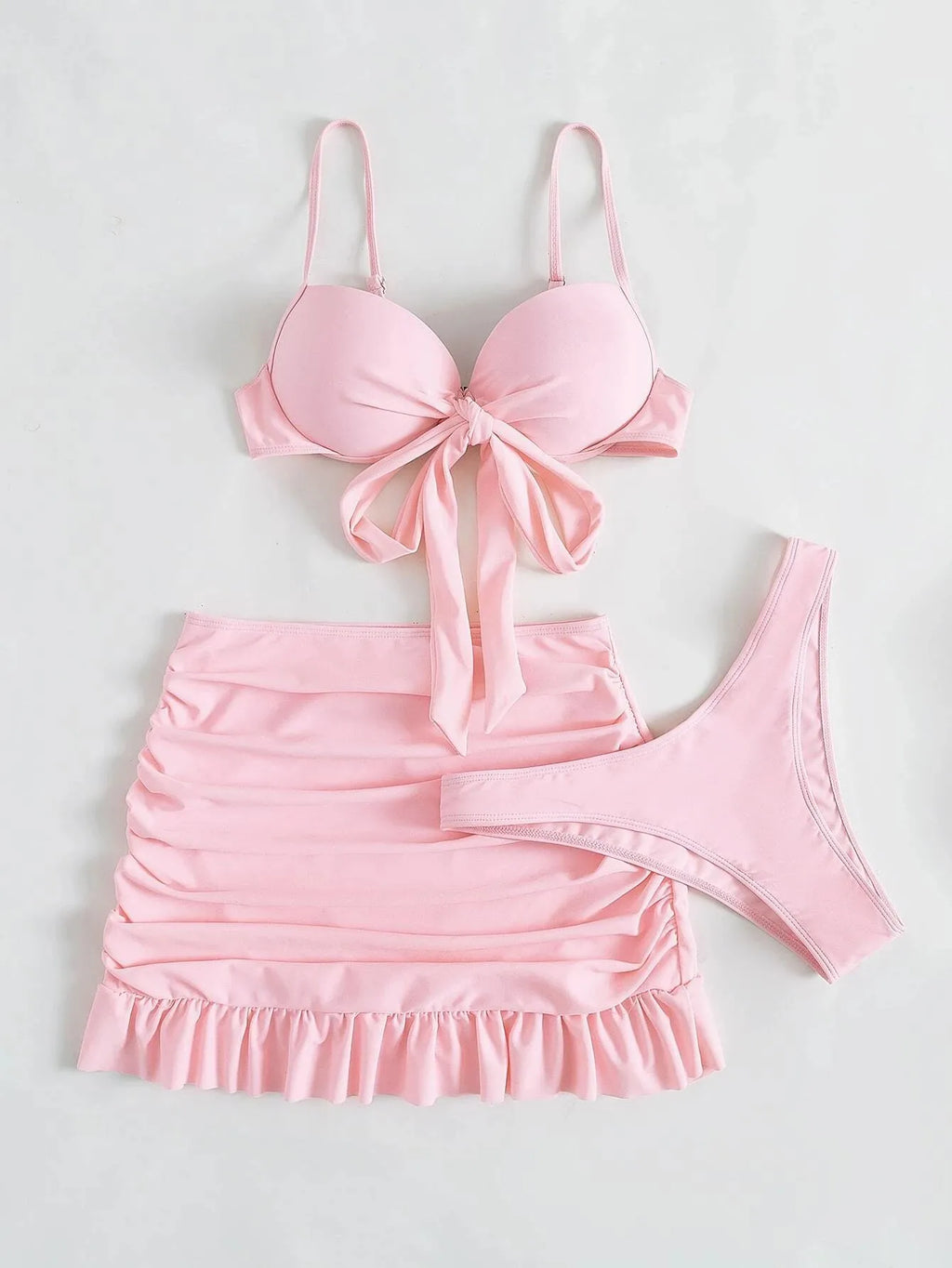 3 Piece Tie Bow Push Up Mini Skirt Bathing Suit Outfit