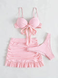 3 Piece Tie Bow Push Up Mini Skirt Bathing Suit Outfit