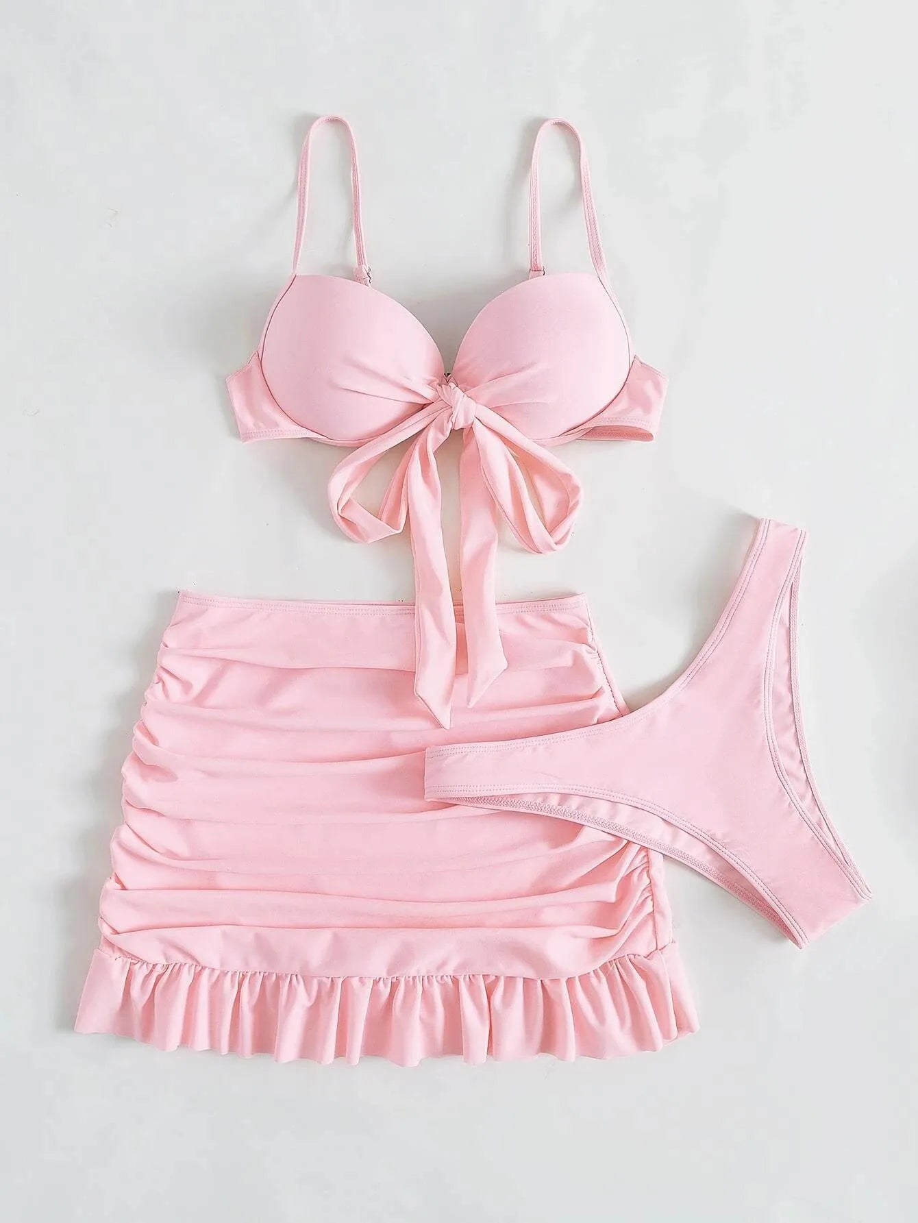 3 Piece Tie Bow Push Up Mini Skirt Bathing Suit Outfit