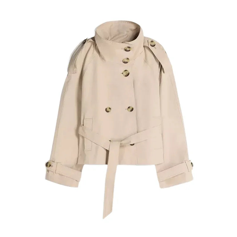 Double Breasted Self-Tie Cropped Trench Coat